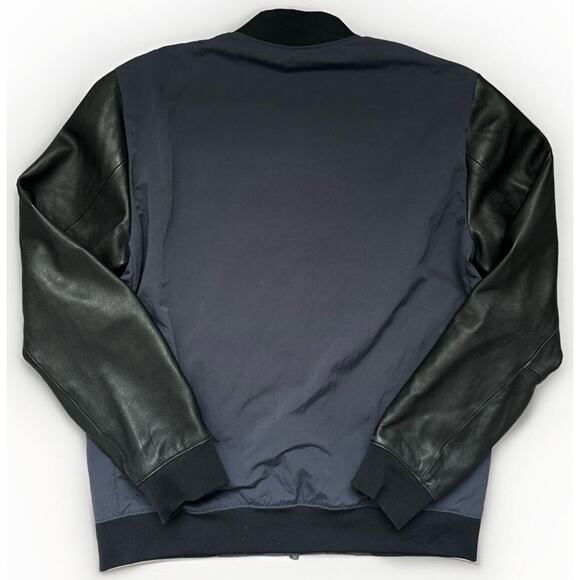 Theory Men’s Navy Nylon/Black Lamb Leather Sleeve Jacket Bomber RN#98406, Size L - Picture 2 of 11